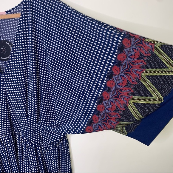 NWT East Adeline Plus Size 2x Stretch Navy Midi Pullover Boho Short Sleeve Dress - Picture 2 of 7